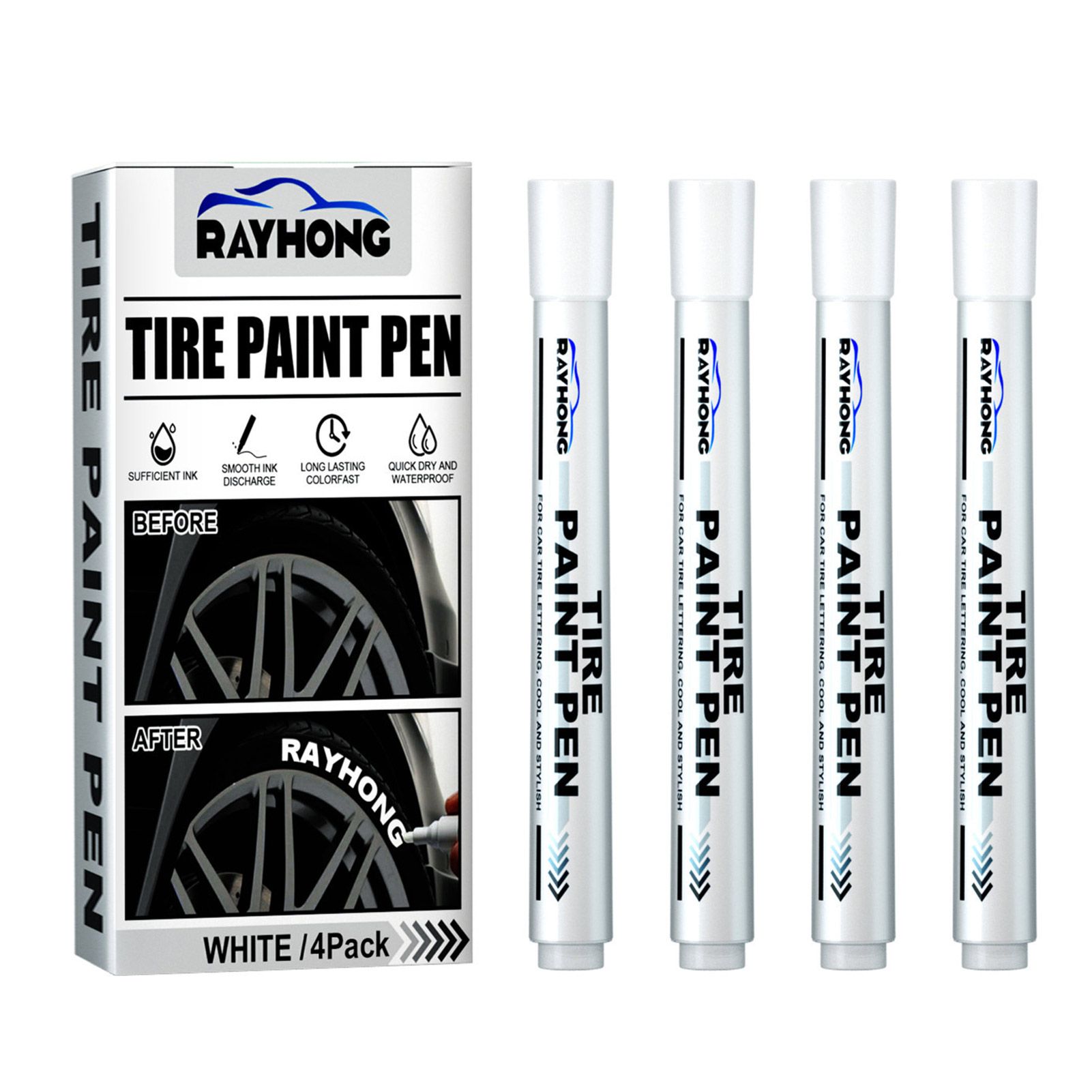 Pneu Marqueur Stylo Pour Vlo Et Voiture 4 Pices Blanc Marq...