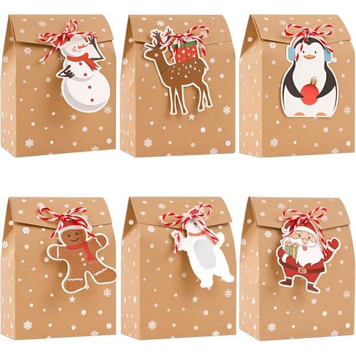 SHIBA-24Pcs Coffrets Boîte Cadeaux Noël Papier Kraft avec 24pcs Étiquettes et 24 Clips Pinces Bois et Cordes Sacs Faveurs Bonbons [5