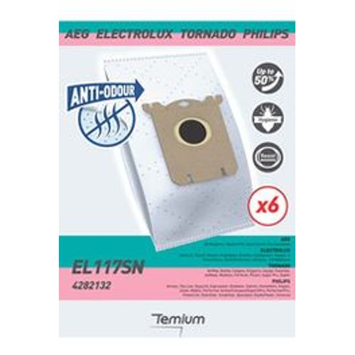 Sac aspirateur Temium EL117SN Anti-Odeur 6 Sacs