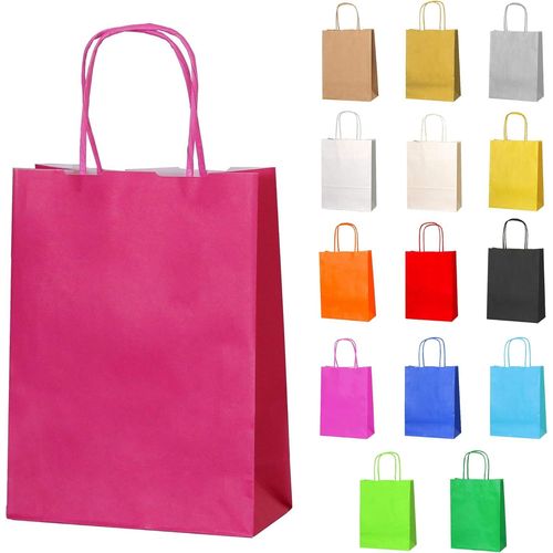 SHIBA-10 Petit Sacs en Papier Avec Poignées Torsadées Pour Cadeaux et Fêtes - Fuchsia - 180x220x80mm[946]