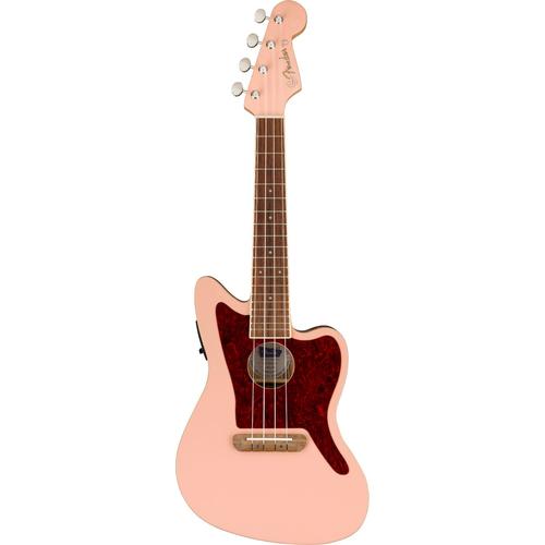 Fender Fullerton Jazzmaster Uke Wn Tortoiseshell Pickguard Shell Pink Ukulélé Électro-Acoustique