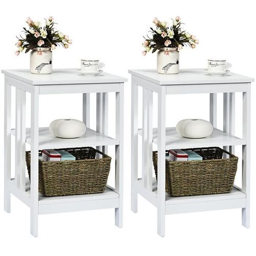 Costway Lot De 2 Table De Chevet À 3 Niveaux, Table D'appoint Simple Et Contemporain, Pour Chambre, Salon 40x40x61cm Blanc