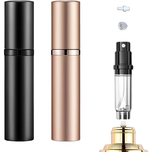 2 Pièces Vaporisateur Parfum Rechargeable,Flacon Parfum Vide 5ml,Mini Vporisateur Vide,Spray Flacon Voyage Spray Fixateur De Maquillage Pour Parfum Cologne Lotion (Noir,Or Rose) 