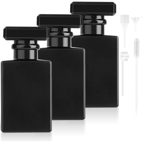 3 Pièces Flacon Parfum Vide,30ml Verre Vaporisateur Parfum Rechargeable,Atomiseur Parfum Noir Avec Entonnoir Compte Gouttes Distributeur De Parfum,Pour Femmes Hommes 