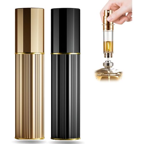 Atomiseurs De Parfum De Voyage Rechargeables,Vaporisateur De Parfum Portable,Flacon De Voyage Vide Pour Voyage (Doré Et Noir) 