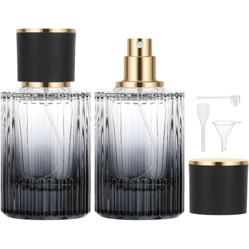 Vaporisateur Parfum Rechargeable,2 Pièces 50ml Flacon Parfum Voyage,Flacon Parfum Vide,Atomiseur Parfum Verre,Vaporisateur De Sac,Accessoires Voyage (Dégradé Noir)