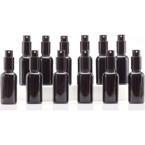 Flacon Spray Vide 30ml,Noir Bouteille Spray Verre,Avec Brouillard De Pulverisateur Fine,Pour Huiles Essentielles,Aromathérapie,Parfums,Nettoyage,Voyage,Pharmacie - 12pcs 