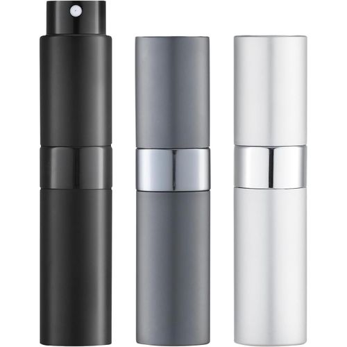 8ml Flacon Parfum Vide (3 Pièces) Mini Vaporisateur Voyage,Atomiseur Pulverisateur (Noir,Gris Profond,Argent) 