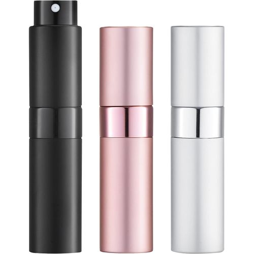 8ml Flacon Parfum Vide (3 Pièces) Mini Vaporisateur Voyage,Atomiseur Pulverisateur (Argent,Rose,Noir) 