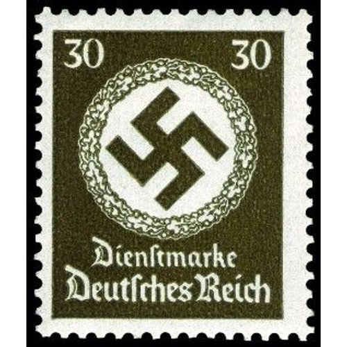 Allemagne, 3ème Reich 1934, Très Beau Timbre De Service Neuf** Luxe Yvert 102, Croix Gammée Et Couronne De Feuilles De Chêne, 30pf. Vert Kaki Foncé, Filigrane Croix Gammées.