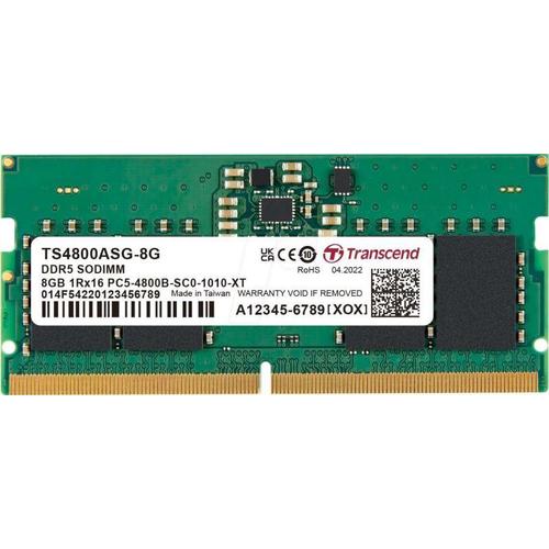 Transcend 8GB DDR5 4800 SO-DIMM (1 x 8GB, 4800 MHz, RAM DDR5, SO-DIMM), Mémoire vive