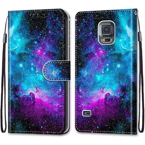 Pochette Coque Pour Samsung Galaxy S5 Etui En Cuir Flip Pu Avec Tpu Silicone Antichoc Housse Support Portable Wallet Coque Elegant Protection Etui Pour Samsung Galaxy S5,Ciel Etoile