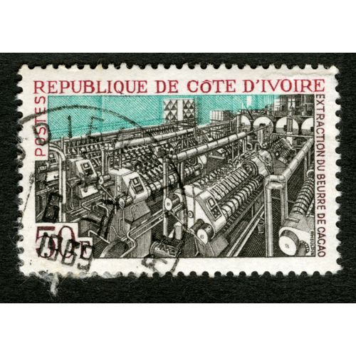 Timbre Oblitéré République De Cote D'ivoire, Extraction Du Beurre De Cacao, 50 F, Postes