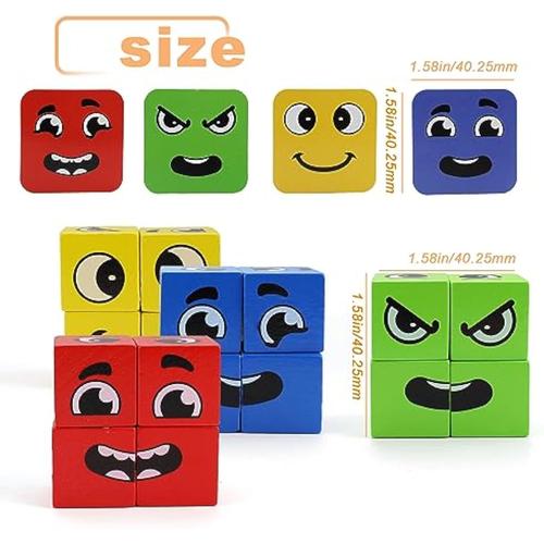 16 Pièces Montessori Blocs Émoticônes, MYLERCT Cube de Construction Emoji,  Jouet Montessori, avec 64 Cartes D'émoticônes, Émoticônes Puzzle Enfant 3  Ans