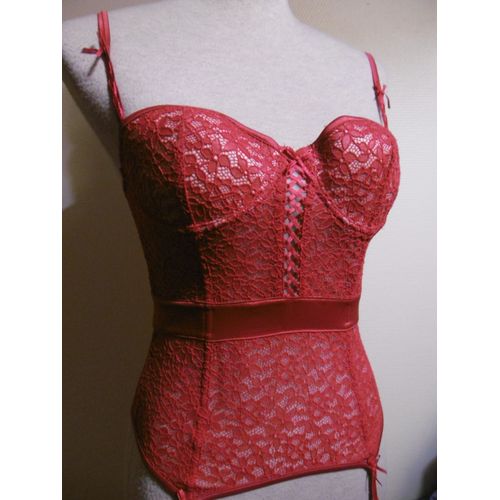 Bustier Porte Jarretelles Dentelle Rouge T 34 36