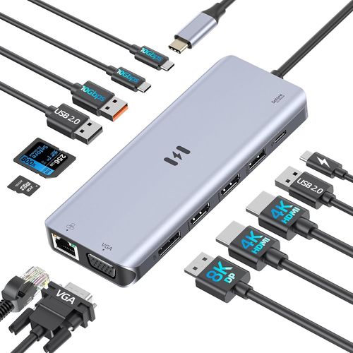Stations D'Accueil Usb C Dual Monitor Docking Station, 13-In-1 Dock Usb C Dual Hdmi, 8K Displayport Vga, Rj45, Sd/Micro Sd, Usb A&C 3.1 10 Gbit/S, Pd 100W, Hub Usb C 2 Hdmi Pour Hp[ORD620058]