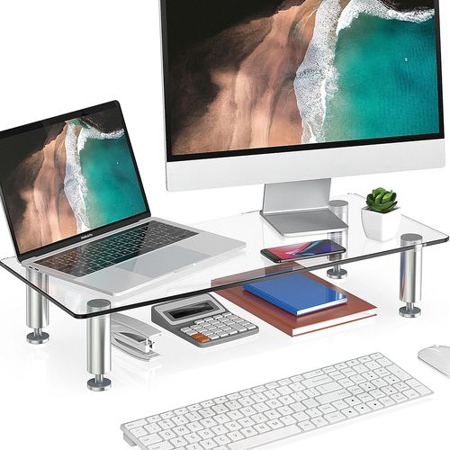 Réhausseur D'Écran En Verre,Support De Moniteur,Support D'Ordinateur Portable,Pc,Tv,Pour Le Bureau Et La Maison,56X24X9,5Cm[ORD621832]