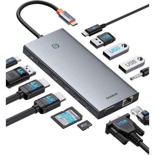 [Puce Optimisée] Docking Station Usb C, 13-In-1 Hub, 2 Hdmi 4K@60Hz, Displayport, Vga, Usb 3.1 10Gbps, Pd100W, Ethernet Pour Ordinateur Portable[ORD624646]