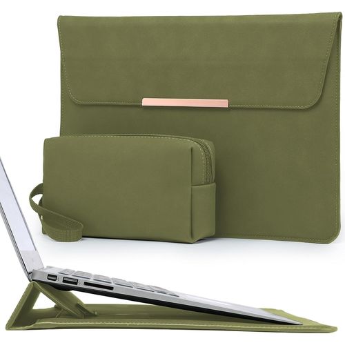 13 Pouces Housse Ordinateur Portable Avec Stand Pour Macbook Air 13 M4 M3 M2 M1 2025-2018, Macbook Pro 13 M2/M1 13"" Ipad Pro/Air, Surface Pro, Avec Petit Sac, Vert Olive(Smiley)[ORD626347]