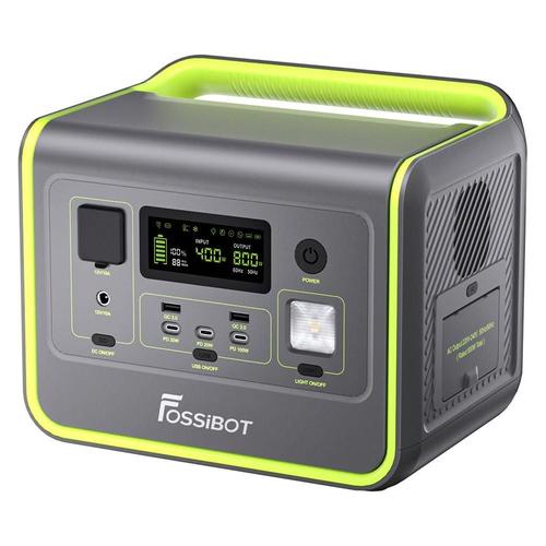 FOSSiBOT F800 Centrale électrique portable générateur solaire LiFePO4 512 Wh, sortie CA 800 W, entrée solaire maximale 200 W, 8 prises, lumière LED – Vert