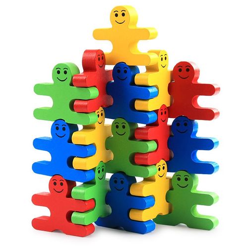 16 Pcs/Ensemble En Bois Équilibrage Bloc Jouets, Personnage De Dessin Animé Interlock Balance Empilement Jeu Intelligence Développement Jeu Jouet Pour Enfants Enfants Bébé