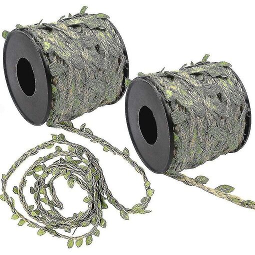 PAITOK Ruban Feuilles Vigne Artificielles 10 M – Ficelle Jute Naturelle + Feuillage Vert, Déco Mariage, Jardin, Emballage Cadeau