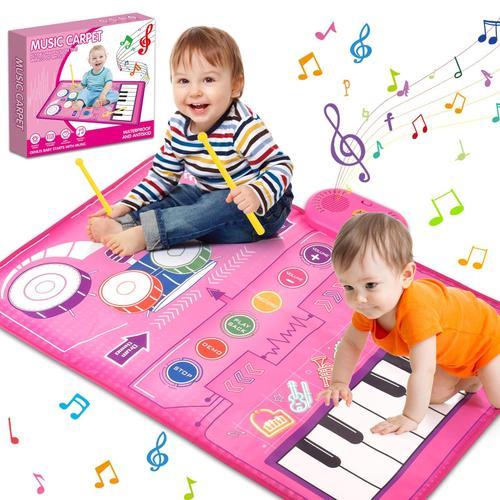 Jouets pour Bébé 1 an, 2 en 1 Tapis Piano et Batterie Bebe Jouets Musicaux  d'éveil Cadeau de Noël pour arçons et Filles 1 2 3 Ans