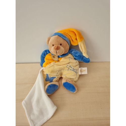 Doudou Ours Bleu Jaune Orange Papillon Babynat' Baby Nat