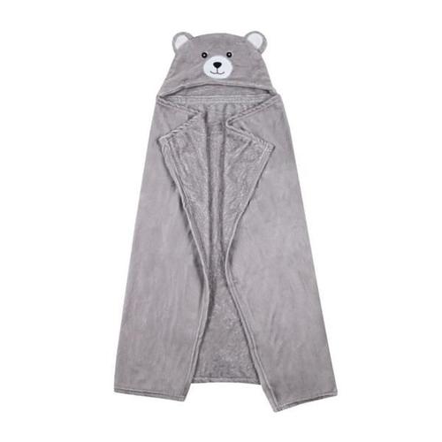 Plaid Cape À Capuche, Ours Markus, Gris, 100x75cm, 100% Polyester