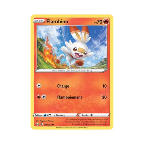 Carte Pokemon Française Officielle : Flambino - 70 Pv - N° 031/202, Série Épée Et Bouclier 1 De 2020 - En Holographique -