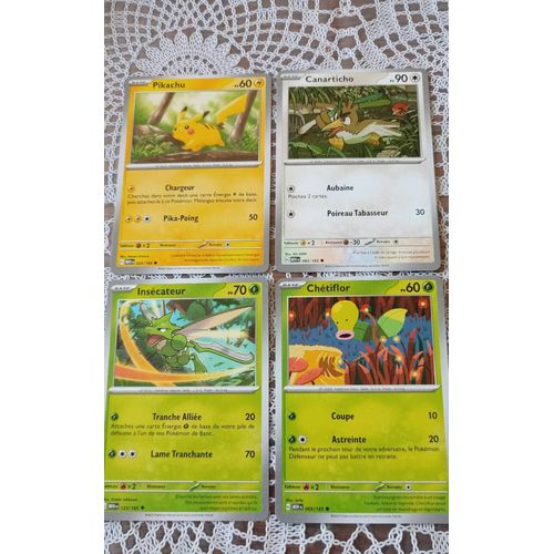 Lot 4 Cartes Pokémon Ev 3.5: Pikachu, Canarticho, Insecateur Et Chetiflor.