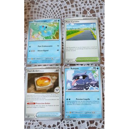 Lot 4 Cartes Pokémon Ev 3.5: Hypotrempe, Piste Cyclable, Vieil Ambre Ancien Et Kokias.