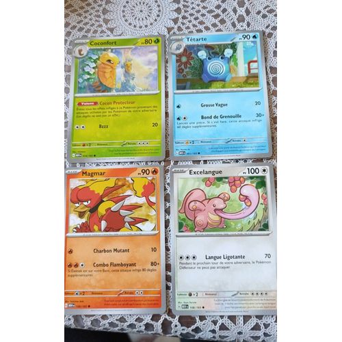 Lot 4 Cartes Pokémon Ev 3.5: Coconfort, Tetarte, Magmar Et Excelangue.