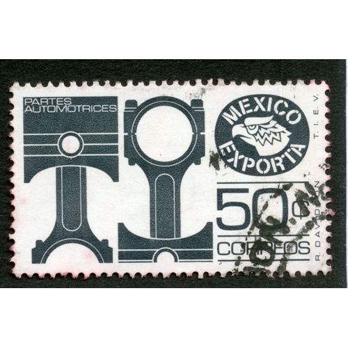 Timbre Oblitéré Mexico Exporta, Partes Automotrices, 50c, Correos