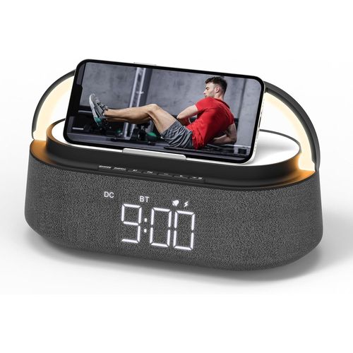 KGABERY-Radio Reveil Digital Avec Chargement Sans Fil,Multifonctionnel Radio Fm Avec Port De Chargement Usb,Réveil Matin Enceinte Bluetooth,Affichage Led,Lampe Avec Support De Téléphone Portable
