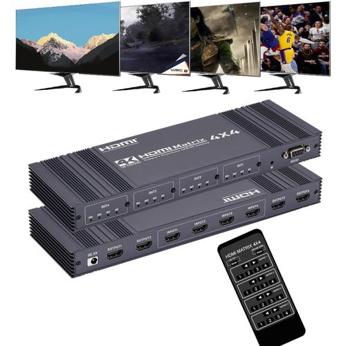KGABERY-4X4 Matrix Switch 4K 30Hz,4 En 4 Out Hdmi Switch With Remote Supports Hdr,3D,Hdmi 1.4,Hdcp 1.4,Downscaler 4K&1080P,4 Way Hdmi Splitter Switch For Fire Tv Stick,Xbos,Ps4/5