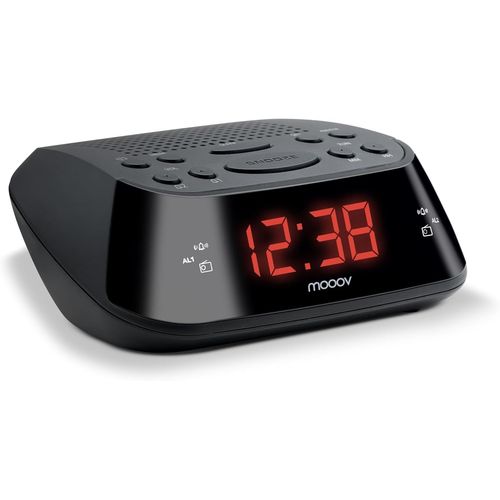 KGABERY-477003 Radio-Réveil Fm Double Alarme (Programmable Radio Fm Ou Buzzer) Avec Affichage Rouge Fonction Snooze Sur Secteur Simple D'Utilisation-Noir