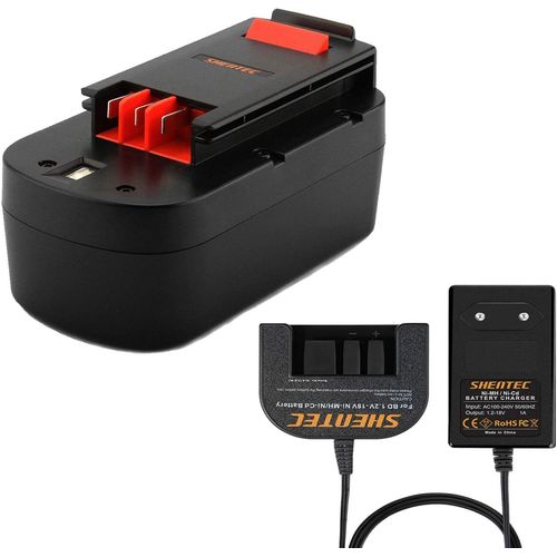 KGABERY-18V Ni-Mh Batterie Pour Black Et Decker 244760-00 A1718 A18 b18 b18-Ope Firestorm A18 Fs180Bx Fs18Bx Fs18Fl Fsb18 And 1.2V-18V Chargeur