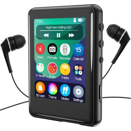 KGABERY-Lettore Mp3 Bluetooth 5.3,16Gb Full Touchscreen Lettore Mp3 Bambini Musicale Portatile Con Altoparlante,Radio Fm,E-Book,Built-In Micro Sd Card Slot,Auricolari Inclusi,Max 256Gb Espa