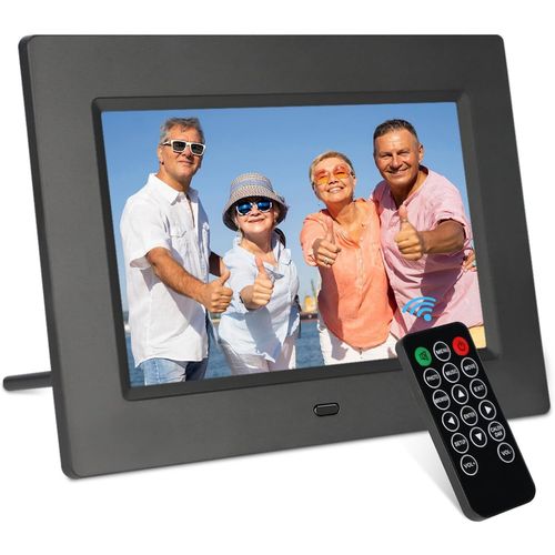 KGABERY-Cadre Photo Numérique De 7 Pouces,Écran Ips 1024x600,Calendrier,Fonction Horloge,Musique,Photo,Lecteur Vidéo Avec Télécommande,Prend En Charge Les Cartes Usb/Sd (Noir)