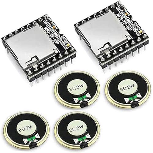 KGABERY-2 Pièces Module De Lecteur Mp3 Open Source Mini Capteur De Lecteur Mp3 Avec Boîtier Métallique Haut-Parleur Rond 2W 8Ohm (Module 2 Pièces Et Haut-Parleur 4 Pièces) Compatible Arduino