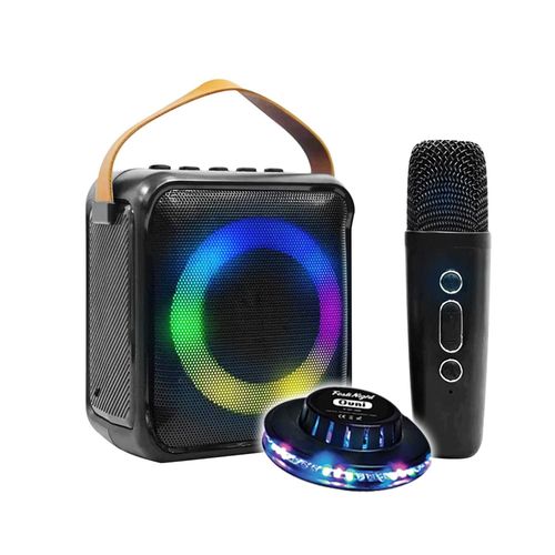 Mini-enceinte Bluetooth Innovalley KA04-BTH-N KARAOKE, Lumière LED RING, Radio FM - microphone sans fil rechargeable, LED OVNI