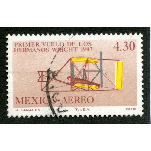 Timbre Oblitéré Mexico Aereo, Primer Vuelo De Los Hermanos Wright 1903, 4.30, 1978