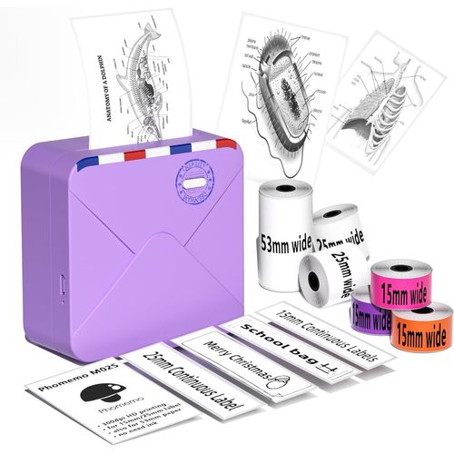 KGABERY-M02S Mini Imprimante Photo Sans Fil Bluetooth 300 Dpi Portable Hd Avec Pour Journal,Photos D'Organisation,Compatible Iphone&Android,Violet