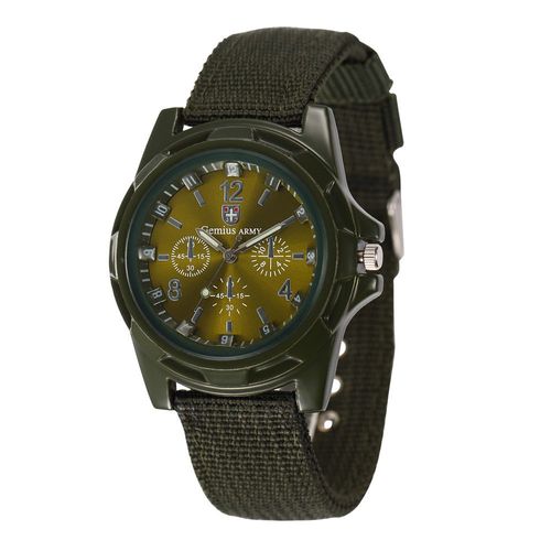 Montre Gemius Armée Sport Bracelet Militaire Armée Suisse Tissu Vert Cadran Fond Vert Avec Petits Cadrans Décoratifs