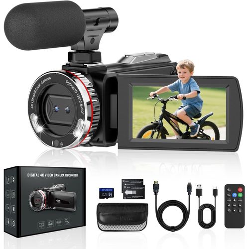 KGABERY-Caméscope Caméra Vidéo Uhd 4K 48Mp 60Fps,Zoom Numérique 21X Écran Ips 3.0"" Camcorder Vlogging Caméra Pour Youtube,Video Camera À Rotation 270° Avec Carte Sd 64 Go,Microphone,Télécommande
