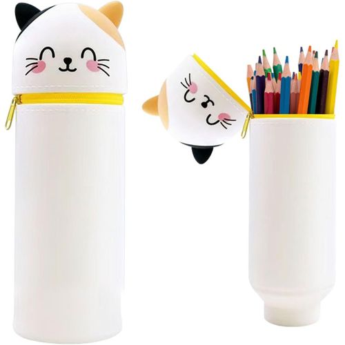 Trousse Scolaire Pour Enfant,Grande Capacité Trousse À Crayons En Silicone Souple Rétractable,Trousse Ecole Pour Garçon Et Fille,Trousse Feutre Pour École,Le Bureau (Kawaii Chats)