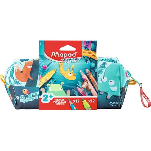 Trousse En Tissu Lavable Jungle Fever Early Age Pour Enfants-Avec Outils De Coloriage-12 Crayons De Couleur + 12 Feutres-Dès 2 Ans