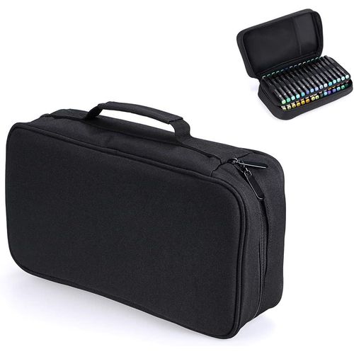 60 Trous Trousse De Marqueurs/Crayons De Couleurs/Feutres Sac De Surligneur Sacoche Avec Lanière Grande Capacité (Noir)