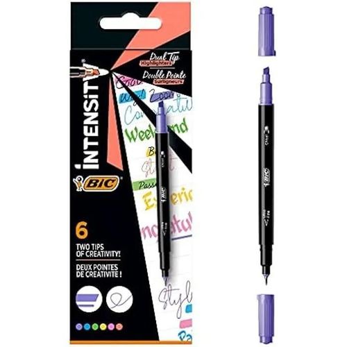 Feutres Intensity Bic - Pochette De 6 - Double Pointe Écriture/Surlignage - Coloris Assortis